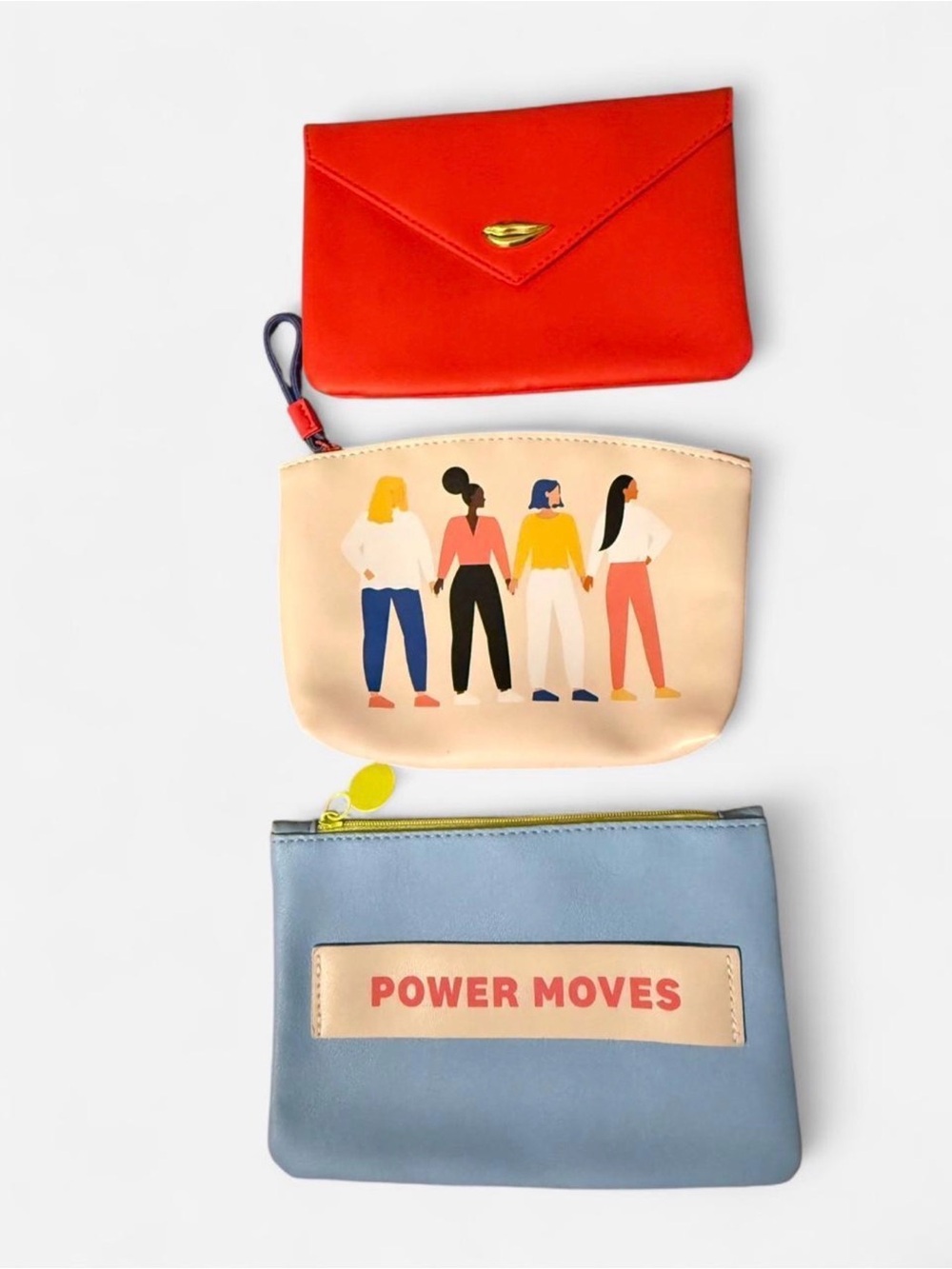ipsy Red, Cream & Blue 3-Piece Cosmetic Pouch Set